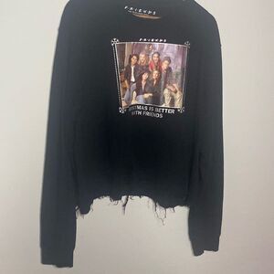 Plus Size 2X Black Cropped Friends Christmas Sweater Raw Hem